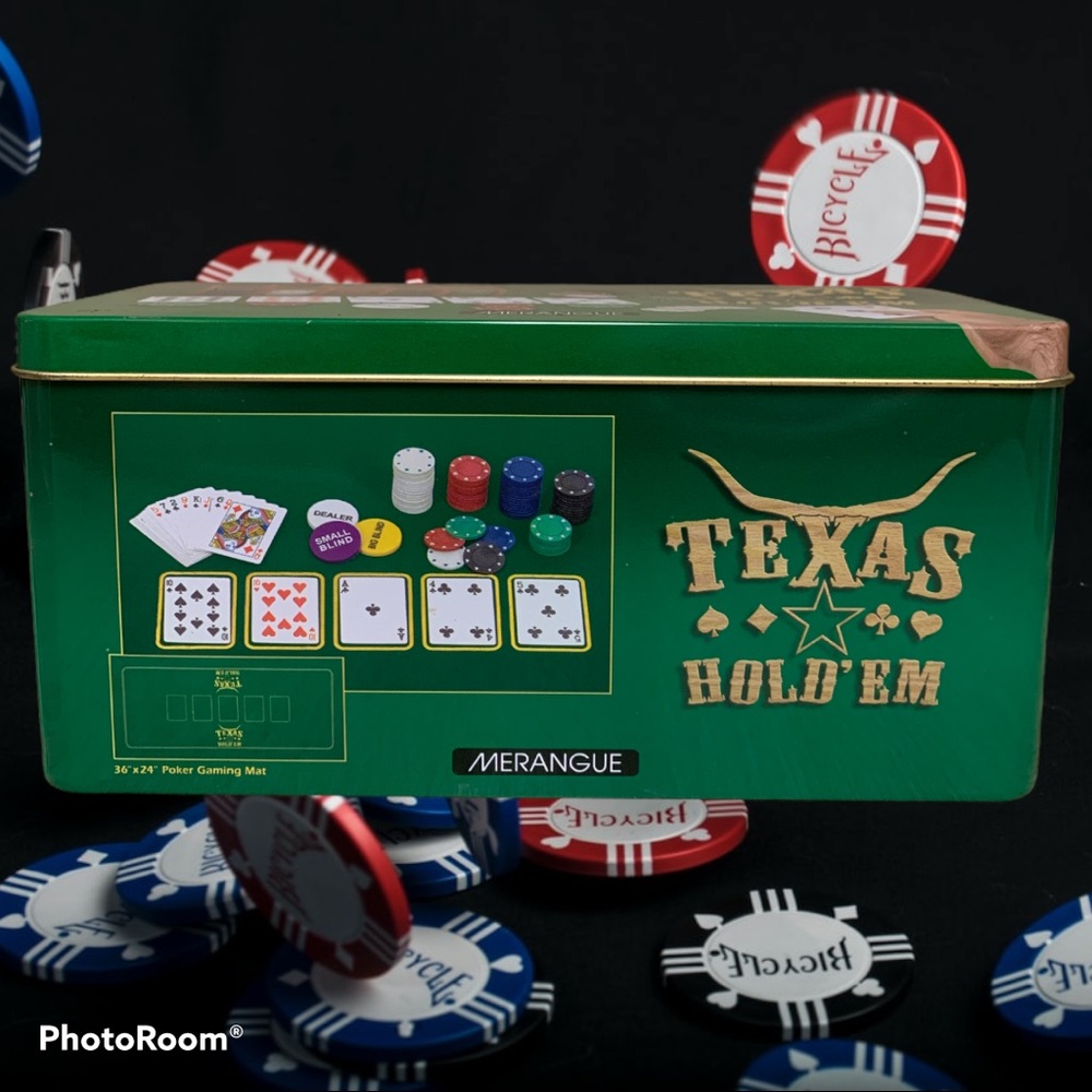 TEXAS HOLD’EM POKER SET TIN BOX W/ GAMING MAT